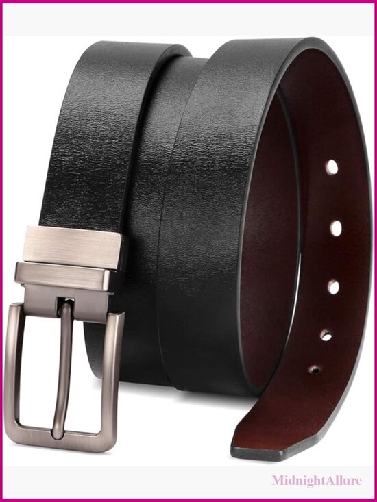 Reversible Leather Belt with Rotated Metal Buckle - Adjustable, Unisex Gift